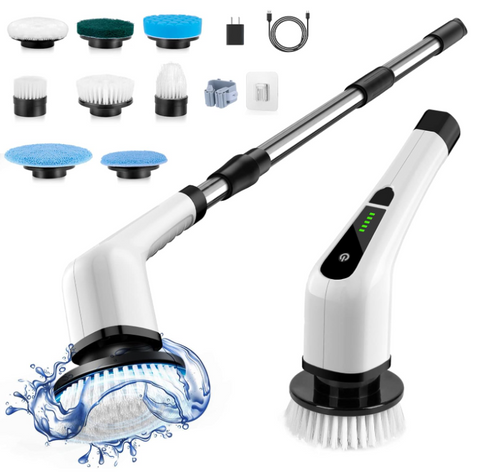 Cordless Electric Spin Scrubber, Electric Cleaning Brush with 8 Replacement Brush Heads